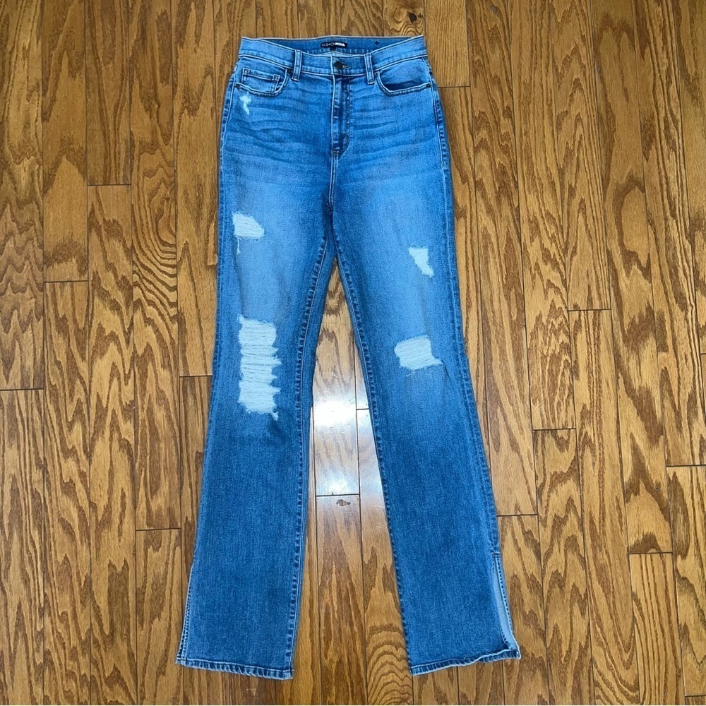 Fashion Nova Long Distressed Side Slit Flare Leg Jeans Size 11